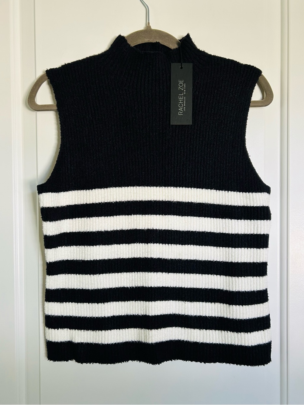 NEW Rachel Zoe Monochrome Black & White Striped Knit Sweater Tank